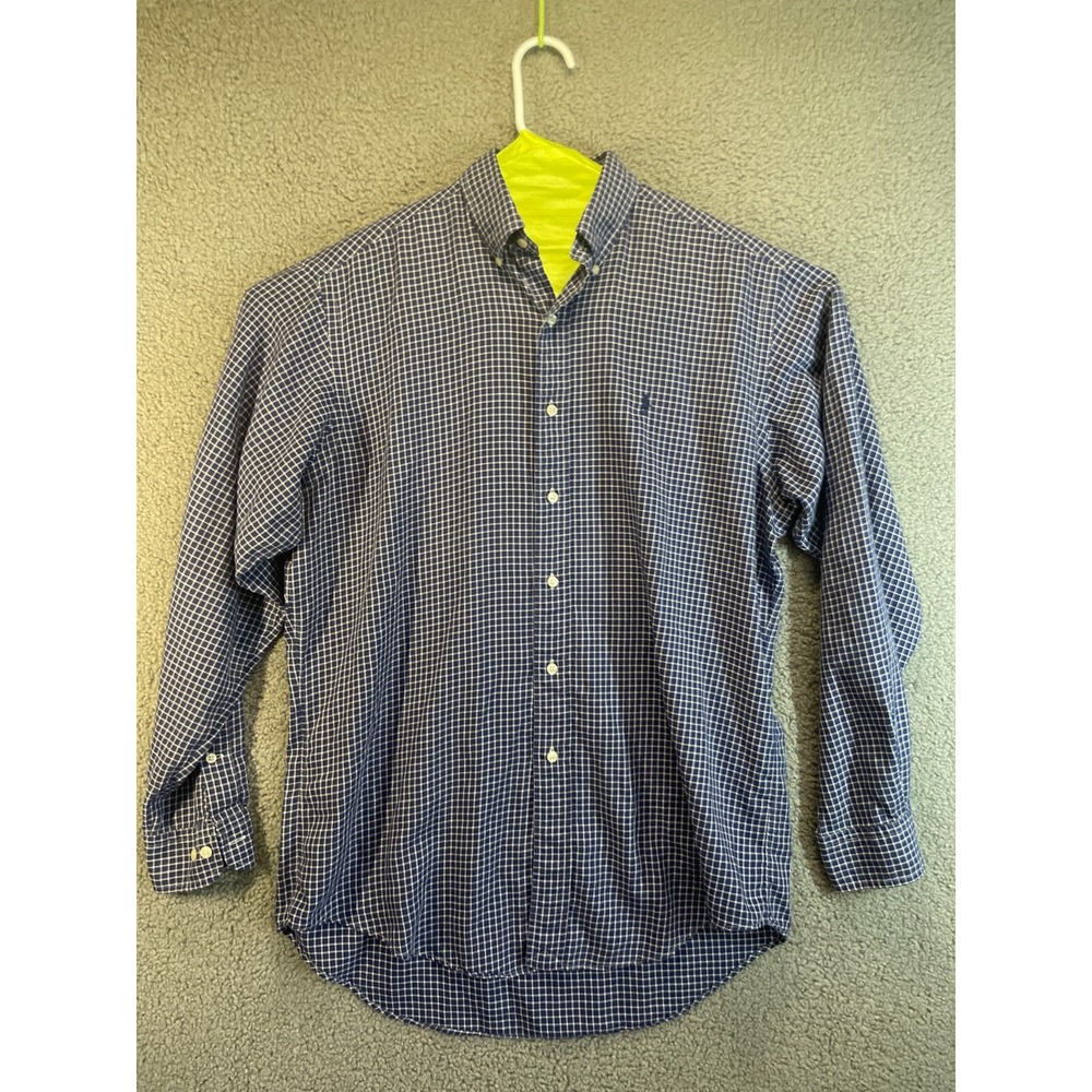 Polo Ralph‎ Lauren Yarmouth Mens Long Sleeve Blue Plaid Check 15.5 34/35